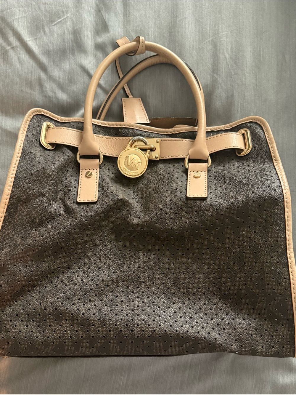 Michael Kors Hamilton Perforated Convertible Tote Brown & Beige